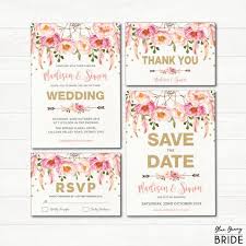 Pink And Gold Floral Wedding Invitation Set Dreamcatcher Boho Watercolor Flowers Invite Boh Pink Wedding Invitations Gold Save The Dates Wedding Time Capsule