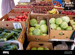 Fresh Organic Vegetables And Fruits On Sale At The Local Farmers Summer Market Outdoors Healthy Organic Food Concept Stock Photo Alamy