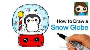 Christmas art playlist learn how to draw a cartoon penguin the fun and easy way. How To Draw A Snow Globe Easy With Cute Penguin Youtube