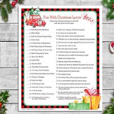 From tricky riddles to u.s. Fun With Christmas Lyrics Game Christmas Songs Game With Red Etsy