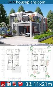 Small house in brazil celebrates family living and modern design. House Plans 11 5x21 1m With 3 Bedrooms Sam House Plans Modern Villa Design Architectural Design House Plans Small Modern House Plans