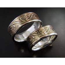 Dragon Heart Wedding Ring Set Silver Bronze Etched Wedding Rings With 450 Liked On Polyvore Heart Wedding Rings Sets Heart Wedding Rings Wedding Rings