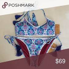 •the floral print is cute and charming. Cremieux Blue Bikini Set Beautiful Blue And Red Floral Pattern Bikini With Tasse My Posh Picks Blue Bikini Set Bikini Pattern Blue Bikini