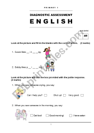 English worksheets for grade 1 aim to teach children the basics of language usage. English Assessment Grade 1 Esl Worksheet By Giler