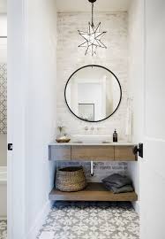 I Like The Floor Tile And The Brick Under Thr Sink Maybe This Is A Place We Can Re Use Brick In The Powder Room Design Modern Farmhouse Bathroom Tile Remodel