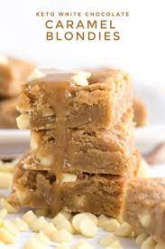 Keto White Chocolate Caramel Blondies All Day I Dream About Food Bloglovin Chocolate Chip Recipes Caramel Blondie White Chocolate Chips Recipes
