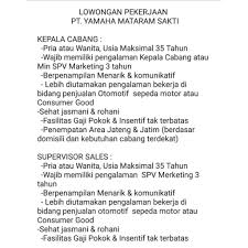 Bpr sinar mitra sejahtera yang dikeluarkan oleh kepala otoritas jasa keuangan (ojk) regional 1 dki jakarta. Lowongan Pekerjaan Pt Yamaha Mataram Sakti Ucac Usm