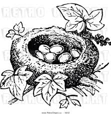 Black And White Clipart Images Of Birds Retro Black And White Nest With Ivy And Bird Eggs By Prawny Clipart Illustration Art Art Prints