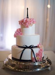 The cakes need to be the appropriate size to continue creating the narrowing shape that approximates the shape of the real eiffel tower. Wedding Cake With Eiffel Tower Cake Topper And Cherry Blossoms