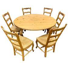 The tabletop is made from sustainably harvested pine wood. Carved Pine Farm Table And Six Matching Chairs Round Farmhouse Dining Set For Sale At 1stdibs