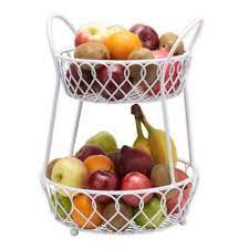 Ornate scrollwork lends a whimsical elegance to the. Gourmet Basics By Mikasa Iron 2 Tier Fruit Basket Hanger In White Bed Bath Beyond