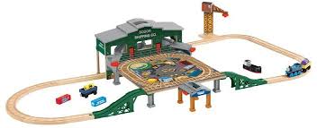 Fisher Price Y4496 Thomas Friends Wooden Railway Brendam Bay Shipping Set Features Use The Gantry Crane Thomas And Friends Wooden Train Set Train Gifts