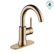 The spring gooseneck can be detached from the mount to swivel to either side; Delta Trinsic Single Hole Single Handle Bathroom Faucet With Metal Drain Assembly In Champagne Bronze 559ha Cz Dst The Home Depot