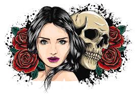 Scary evil creature in female santa costume. Girl With Skeleton Make Up Hand Drawn Vector Sketch Santa Muerte Woman Witch Portrait Stock Illustration Day Of The Dead Face Art Digital Art By Dean Zangirolami