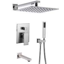Esnbia Shower System Brushed Nickel Shower Faucet Set With Tub Spout And 10 Rain Shower Head Wall M Shower Faucet Sets Bathroom Shower Faucets Shower Systems