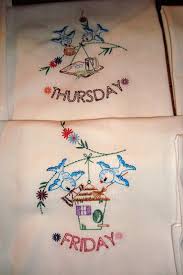 Fabric is easy to stencil on. Amazon Com Days Of The Week Flour Sack Dish Towels Tea Towels Bluebirds Handmade