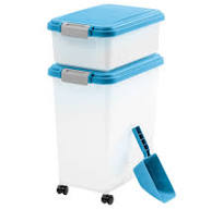 3-Piece WeatherPro® Airtight Pet Food Container Combo, Blue/Pearl