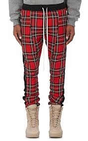 Black And White Check Pants Mens Fear Of God Slim Fit Tapered Checked Wool Drawstring Trousers In Red Plaid Modesens Mens Designer Joggers Designer Joggers Mens Plaid