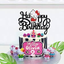 Hello kitty happy birthday cake topper. Buy Vivicraft Cake Decor For Hello Kitty Birthday Cake Topper Black Glitter Happy Birthday Cake Topper For Hello Kitty Theme Party Kids Girls Birthday Party Double Sided 6 7 X 5 24 Online In