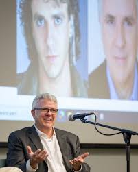 SUNY Adirondack alum Scott Valentine spoke Wednesday afternoon with  Business instructor Bob Bullock along with fellow faculty, students and  friends about the college's impact