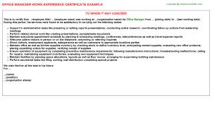 Office Manager Experience Certificate 25834