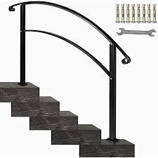 Wrought iron stair railing wrought iron decor balustrades porch handrails iron handrails iron railings outdoor stairs blacksmith projects iron furniture. Vevor Wrought Iron Handrail Fit 4 Or 5 Steps Outdoor Stair Railing Flexible Front Porch Hand Rail Black Transitional Hand Railings For Concrete Steps Or Wooden Stairs With Installation Kit Amazon Com