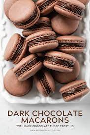 Dark Chocolate Macarons Beyond The Butter Recipe Dark Chocolate Recipes Chocolate Fudge Chocolate Macaron