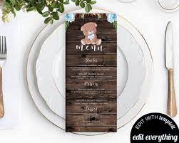 Bear Baby Shower Menu Template Bear Menu Cards Teddy Bear Etsy In 2021 Baby Shower Menu Birthday Menu Baby Bear Baby Shower