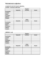 third declension adjectives in latin chart worksheet