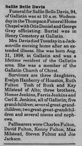 Sally Belle Jenkins Davis (1898-1992)