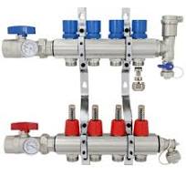 4-branch Brass Radiant Heat Manifold Set w/ 1/2" PEX adapters