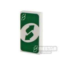 Uno reverse card refers to a playing card in the game uno which reverses the order of turns and is used as metaphorical term for a comeback or a karmic change of events. Printed Tile 1x2 Uno Reverse Card Green