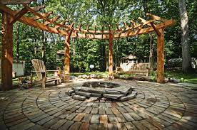 Circular Pergola Stone Patio And Fire Pit Trellisfirepit Outdoor Pergola Curved Pergola Patio Stones