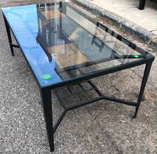 Large coffee table composed of 4 monolithic blocks from travertine and a 55 x 55 inch glass table top. Uhuru Furniture Collectibles 487646 Glass Coffee Table W Stone 95 Sold