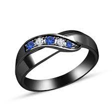 Black Gold Over 925 Sterling Blue Sapphire White Diamond Unisex Infinity Ring Infinity Diamond Ring Infinity Ring Mens Band Rings