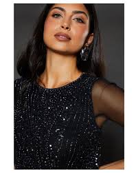 Wallis Occasion Hand Embellished Mesh Shift Dress in Black