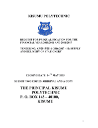 Welcome to the kisumu national polytechnic. Fillable Online Kisumu Polytechnic Request For Prequalification For The Financial Year 2015 2016 And 2016 2017 Tender No Fax Email Print Pdffiller