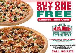 Views Papa Johns Kuwait Buy One Get One Free Offer Good Pizza Buy One Get One Papa Johns