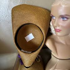 TANTALIZING GOLD STRAW HAT WITH FOLDED WIDE BRIM + FABRIC PURPLE FLOWERS