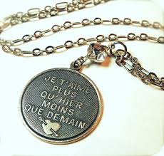 I Love You More Than Yesterday And Less Than Tomorrow In French Vintage Crystal Rhinestone French Charm Necklace Antiqued Silver Retro Tooled Je T Aime Pendant Crystal Rhinestone Vintage Crystal Rhinestone
