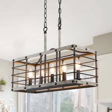 The cabinets are a custom grey stained maple with a glazed finish. 5 Light Faux Wood Metal Rectangle Pendant Lighting Chandelier For Dining Room Kitchen Island L22 Xw8 5 Xh17 Overstock 32148613