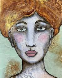 Mixed Media Artwork Featuring a Lady with Vintage Paper Doilies