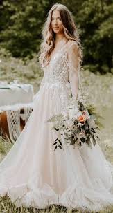 Romantic V Neck Boho Long Sleeve Country Wedding Dresses Applique Backless Bridal Dress Applique Wedding Dress Country Wedding Gowns Bridal Dresses