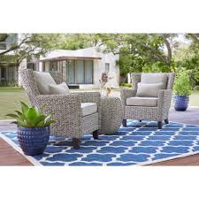 Hampton Bay Megan Grey 3 Piece Wicker Outdoor Patio Bistro Set With Grey Cushion 65 516181g The Home Depot Patio Lounge Chairs Outdoor Bistro Set Bistro Set
