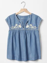 1969 Embroidered Chambray Babydoll Top Clothes Fashion Cute Outfits