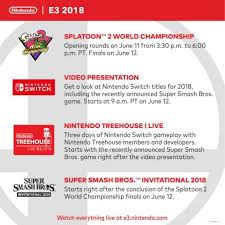 Today's nintendo direct live stream, held on the final day of e3 2021, was a classic amalgamation of disappointment and intrigue as only the house of mario can deliver. Nintendo E3 2018 Schedule Released Super Smash Bros Gets Spotlight