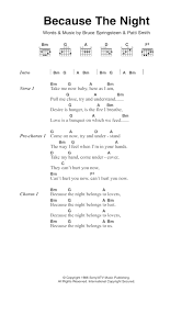Download Because The Night Sheet Music By Patti Smith Guitar Chords And Lyrics Music Chords Guitar Chords