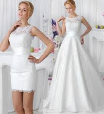 Wir lieben innovative materialien, außergewöhnliche kurze brautkleider 2016. Grosshandel 2016 Spitze Brautkleider Gunstige Abnehmbare Rocke Sweatshirt Modest Brautkleider Strandkleid Hoc Vintage Hochzeit Kleider Brautkleid Gunstig Braut