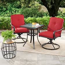 Mainstays Carson Creek 3 Piece Patio Bistro Set With Brick Red Cushions Walmart Com Outdoor Bistro Set Bistro Set Small Patio