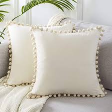 Find many great new & used options and get the best deals for pillow pom pom play outdoor loveseat cushion at the best online prices at ebay! Amazon Com Top Finel Square Decorative Throw Pillow Covers Soft Velvet Outdoor Cushion Covers 18 X 18 With Balls For Sofa Bed Set Of 2 Cream Kitchen Dining